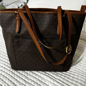 Michael Kors Dark Brown and Tan Logo Tote